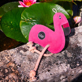 Floyd the Flamingo Eco Toy for Dogs outside in sun