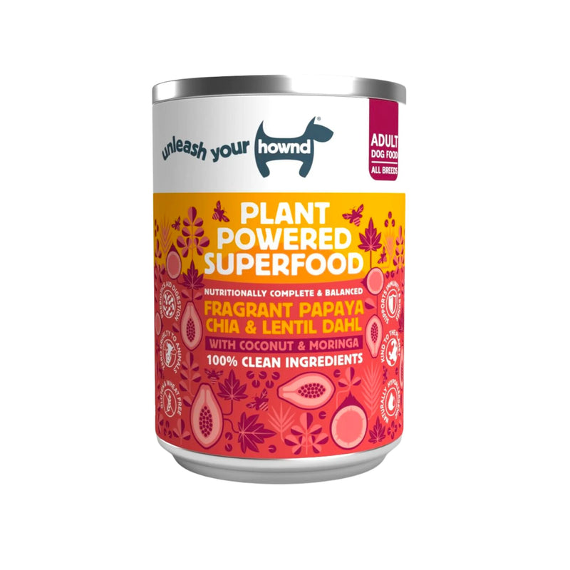 one tin of HOWND - Vegan Wet Dog Food - Fragrant Papaya & Lentil Dahl (375g)